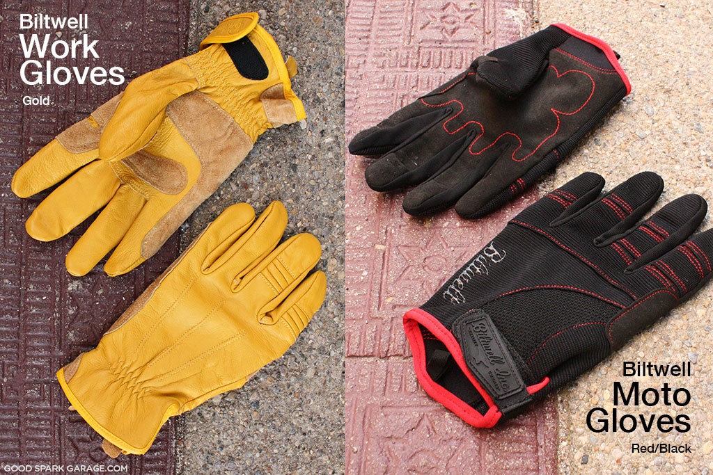 Gold Work Glove and Black/Red Moto Glove